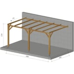 Pergola adossée plate - 15 m2 (3x5) - bois massif - traitement classe 3 - fabrication française sans les pieds de poteaux réglables