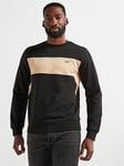 Lacoste Unbrushed Fleece Colorblock Crew Sweat Top - Black, Black, Size M, Men