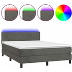 Cadre de lit led avec sommier tête de lit matelas surmatelas 140x200 cm tissu velours gris foncé