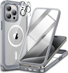 CENHUFO Magnétique Coque iPhone 15 Pro Max, Compatible avec MagSafe intégré Verre Trempé Protection écran et Protecteur Caméra, 360° Antichoc Téléphone Housse Double Face Case Intégrale Etui -Gris