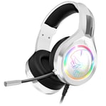 SPIRIT OF GAMER - PRO H8 | Casque Gaming Blanc Filaire RGB avec Micro | Compatible PS5, PS4, Xbox, Switch & PC | Son Audio Stéréo 2.0 | Sortie USB et Jack | Coussinet en Simili-Cuir & Arceau Ajustable