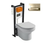 Pack WC suspendu sans bride  JACOB DELAFON Elite + bâti-support + plaque Or Beige