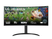 LG 34WP75CP Moniteur 34" QHD UltraWide Incurvé LED VA HDR 10, 3440x1440, 1 ms, AMD FreeSync Premium 160Hz, Audio Stéréo 14W, HDMI 2.0 (HDCP 2.2), Display Port 1.4, USB-C, Flicker Safe, Noir