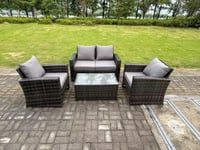 4 Seater Grey Mixed High Back Rattan Sofa Set Rectangular Coffee Table Garden Furniture Outdoor Patio