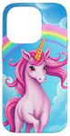 iPhone 14 Pro Colorful Unicorn in Clouds with Bright Rainbow Case