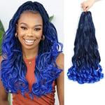 7 Packs French Curl Braiding Hair - 22 Inch Curly Braiding Hair 1B/Blue French Curls Braiding Hair Extensions for Black Women (22 Inch(7Packs), 1B/Blue)