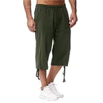 Sprifloral Mens Linen Shorts 3/4 Length Pants Summer Trousers Beach Yoga Joggers Casual Sweatpants Green XXL