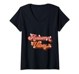 Womens autumn vibes. Funny Thanksgiving Turkey Pumpkin V-Neck T-Shirt