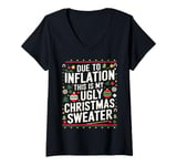 Womens Funny Due to Inflation Ugly Christmas Sweaters For Men Women V-Neck T-Shirt