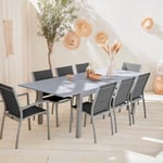 Salon de jardin table extensible - Chicago Gris - Table en aluminium 175/245cm avec rallonge et 8 assises en textilène