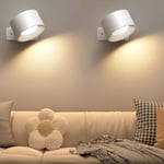 Applique Murale Interieur 2PC, Rotatifs 360°Lampe de Chevet Liseuse, LED sans fil 3 Niveaux de Luminosité 3 Température, Avec Port Charge USB, pour Chambre , Salon, Escalier, Couloir