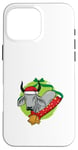 Coque pour iPhone 16 Pro Max Zébu de Noël avec bonnet de Père Noël et clochettes - Art animal de vacances