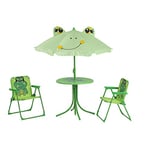 Siena Garden 672614 Froggy Set pour Enfants 2 Fauteuils Pliants + 1 Table + 1 Parasol Motif de Grenouille Acier Vert