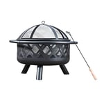 Teamson Home Braséro de Jardin à Bois Chauffage extérieur Acier Foyer Rond 75cm avec Couvercle de Protection et tisonnier Noir CU296