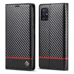 ZTOFERA Flip Wallet Case for Samsung Galaxy A51 4G (Not for 5G), Premium PU Leather Carbon Fiber Folio Case with Card Holder Magnetic Closure Folio Protective Phone Cover, Horizontal Red Line