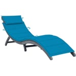 Transat chaise longue bain de soleil lit de jardin terrasse meuble d'extérieur avec coussin gris bois d'acacia solide