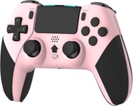 Rekboo Manette Sans Fil Compatible Pour Ps4, Contrôleur Pour Ps4 Avec Audio Microphone Jack, Manette P4 Dual Vibration Avec Gyroscope À Six Axes, Macro, Turbo, Ecran Tactile, 800mah Batterie(Rose)