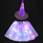 Women Kids Girl Luminous LED Glow Lights Elf Witch Hat Star Skirt Spider Web Wiz