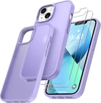 Coque Iphone 13 Avec 2 Verre Trempé Anti-Jaunissement Dur Pc Housse Anti-Rayures Protection Case Antichoc Coque Avec Bumper Tpu Coque Iphone 13 (Violet Clair)