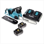 Makita DUC353Z+DC18RD+2xBL1850B Brushless Li-Ion Tronçonneuse sans Fil 2 x 18 V = 36 V + 2x Batteries BL 1850 5, 0 Ah + chargeur double DC18RD