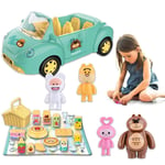 Kids Glam Dream Convertible Car 4 Doll Animal Figures Picnic Basket Doll Gift