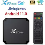 Boîtier Smart TV X96 Mini, Android 11, Amlogic S905W, 2 Go/16 Go, décodeur, lecteur multimédia 4K/3D/HDR,avec WiFi 2.4 GHz et Google