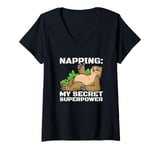 Womens Napping Superpower Power Nap Lazy Pajama Day Sleep Sloth V-Neck T-Shirt