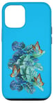 Coque pour iPhone 12/12 Pro Feuilles et papillons Monstera bleu turquoise