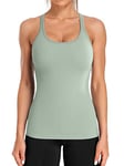 ATTRACO Ladies Gym Top Womens Running Vest Workout Tank Tops with Built in Bras Shirts Sport Vest Yoga Tops Light Green S