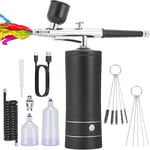 Airbrush-kit sladdlös laddningsbar kompressor Airbrush-set, hanterar automatiskt modellmålning, N Black