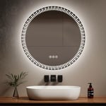 EMKE Miroir Rond Salle de Bain LED rétro-éclairé, diamètre 80 cm, avec Anti-buée+Interrupteur Tactile+3 Couleurs de lumière Variable, Miroir Rond décoratif à la Mode,Miroir Salle de Bain