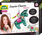 Lena 42660 Kit de bricolage à sequin Charm Licorne Kit complet pour 1 paillettes, porte-bonheur, ruban en simili cuir, perles, aiguille, garnissage laine et instructions (français non garanti) Pour enfants à partir de 8 ans