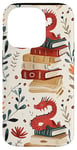 Coque pour iPhone 14 Pro Motif de ver de bibliothèque Cute Dragon Books Cottagecore