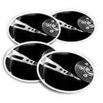 4x Round Stickers 10 cm - Black & White Record Player Music  #44291