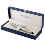 Waterman Expert Ballpoint Pen | Stainless Steel with 23k Gold Trim | Medium Tip | Blue Ink | Gift Box