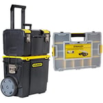 STANLEY 3 in 1 Rolling Work Centre Toolbox with Pull Handle, Detachable Toolbox with Portable Tote Tray, 1-70-326 & Professional Organiser, Tool Box, Tool Organiser, Sort Master Seal Tight ‎STA194745