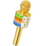 Ankuka Microphone sans Fil Karaoké, Micro Karaoke Enfant avec Lumières LED de Danse, Microphone Bluetooth pour Enfants Fille Garcon pour Fête Chanter Idée Cadeau de Noël Anniversaire Or