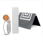 Fiskars Cutter rotatif en kit de 3 pièces avec cutter rotatif à lame de 45 mm pour tissu, plaque de découpe auto-cicatrisante et règle de couture, fournitures d'artisanat, blanc/gris