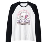 Womens OMG I'm Like Literally Dead Funny Halloween Skeleton Raglan Baseball Tee