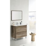 Meuble de salle de bain sur le sol 80 cm couleur Nordik avec miroir Couleur - Avec lampe Led