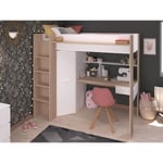 Vente-unique Lit mezzanine avec bureau et armoire - 90 x 200 cm - Coloris : Blanc et naturel + matelas - AUCKLAND