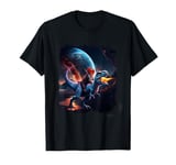 Cat Riding Dinosaur T-Rex Picture Like Galaxy Cat Sci-Fi T-Shirt