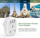 UK to European Adapter Plug with 3 USB Ports, EU Schuko Travel Euro Europe