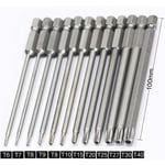 Memkey - Jeu de 11 embouts longs Torx pour tournevis et visseuse électrique - Embouts magnétiques - Tige hexagonale de 1/4 - Tailles T6 à T40