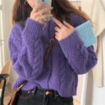 HKVML Twist Sweater Cardigan Women's Autumn And Winter Korean Style Short Gentle Wind Jacket Loose-fitting Lazy Wind Knitted Jacket,A,One size