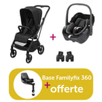 Maxi Cosi Poussette duo Leona 2 Twillic black + adaptateurs coque pebble 360 essential = base familyfix offerte