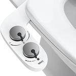 Ciays Toliet Seat Attachment, Self-Cleaning Dual Nozzles, Non-Electric Bidet Attachment for Sanitary and Feminine Wash, Ultra-Slim Bidets, Sliver/White