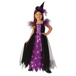 Rubies - Déguisement Lumineux Enfant Halloween Officiel - Longue Robe de Sorcière Noire et Violette - Taille Enfant 3/4 Ans - Costume Halloween, pour Ado, Filles