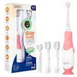 Seago Baby Electric Toothbrush, Children's Power Toothbrushes with 4 Brush Heads and Led Light, 2-Min Timer for Children Aged 6 Months to 4 Years, Penguin Shape Design SG513(Pink)