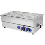 vertes Bain Marie Chauffe-Plats Professionnel Électrique 1500W en Inox (Incl. 6x 1/6 GN Récipient Avec Couvercle Pour 6x 1,6L, Robinet de Vidange,